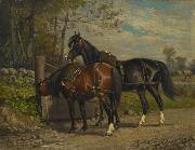 unknow artist, Two Horses at a Wayside Trough